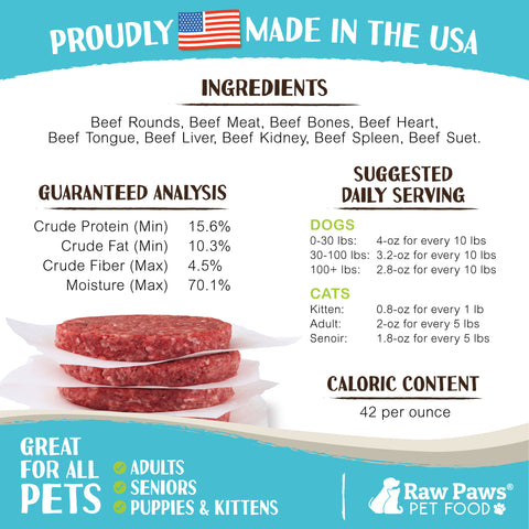 Signature Blend Pet Food for Dogs & Cats - Beef Recipe - Patties, 8 oz - 8 ct