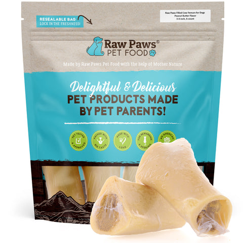 Filled Cow Femurs for Dogs - Peanut Butter Flavor - 3-4-inch , 6 ct