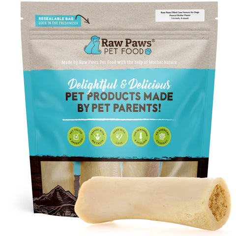 Filled Cow Femurs for Dogs - Peanut Butter Flavor - 5-6-inch , 6 ct