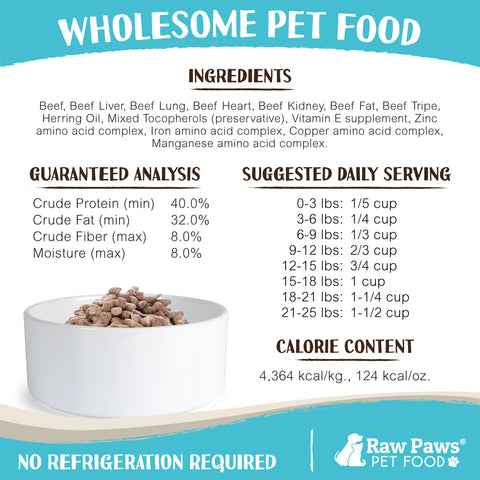 Freeze Dried Pet Food for Dogs & Cats - Beef Recipe, 16 oz