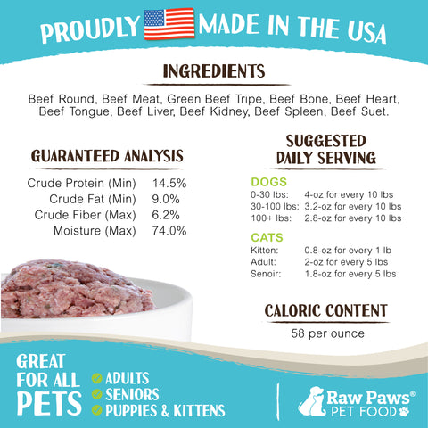 Signature Blend Pet Food for Dogs & Cats - Beef & Green Tripe Recipe, 1 lb