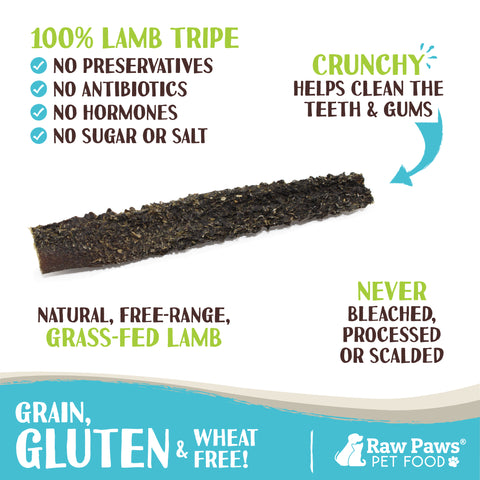 Green Lamb Tripe Sticks for Dogs - 6-inch, 10 ct